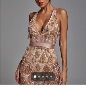 Glamorous Backless Sequin Dress in Pink and Gold